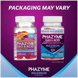 Phazyme Maximum Strength Gas & Acid Relief, Works Fast, Cherry Flavor, 24 Chews (Packaging May Vary)