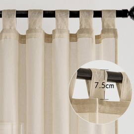 MIULEE Tab-Top Curtains, Set of 2 Curtains, Transparent Loops, Voile Curtain, Transparent Living Room, Airy Decorative Curtain for Bedroom, 225 x 140 cm (H x W), Tab Top Khaki