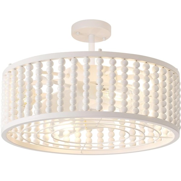 Liokoc Ceiling Fans with Lights and Remote, Low Profile Caged