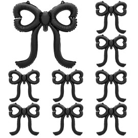 Leorate 10 Pcs Black Bow Balloons - Bow Theme Decorations for Girls Birthday, Bridal Shower, Baby Shower, Engagement, Bachelorette Party Supplies, Party Decoration