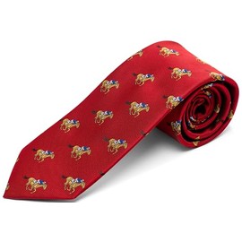 A woven red colour tie with horse racing jockeys, very smart to wear on business, at the races or any time (1109)