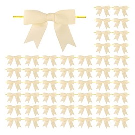 Meseey 50 Pcs 3 Inches Grosgrain Ribbon Twist Tie Bows Buttermilk Pretied Premade Craft Bows for Treat Bags Gift Wrapping Basket Wedding Baby Shower Brithday Christmas Party (Champagne)