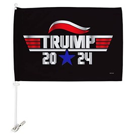 Top Trump 2024 Pro Gun Car Flag Vehicle Auto Decoration for Window Decor Mount Bracket Clip Small Tapestry Pro-Trump 2024 MAGA Bandera para Carros Outdoor Pole Accessories Made in USA