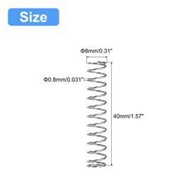sourcing map Compression Spring, 5Pcs 304 Stainless Steel, 8mm OD, 0.8mm Wire Size, 40mm Free Length, Silver Tone