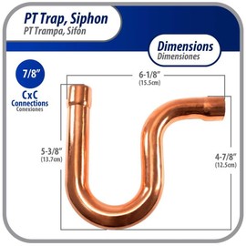 Appli Parts AP-PT078 7/8 in Wrot Copper Suction P-Trap ODF CxC Connections for Refrigeration, air Conditioning and Plumbing Applications ACR and Type L Copper Pipe