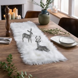 Table Runner, Thanksgiving Modern Small White Fur Table Runners for Party Birthday Christmas Friendsgiving Wedding Dinning Table, Decorative Rug Luxury Faux Fur Runner for Table(11.8x31.5inch)