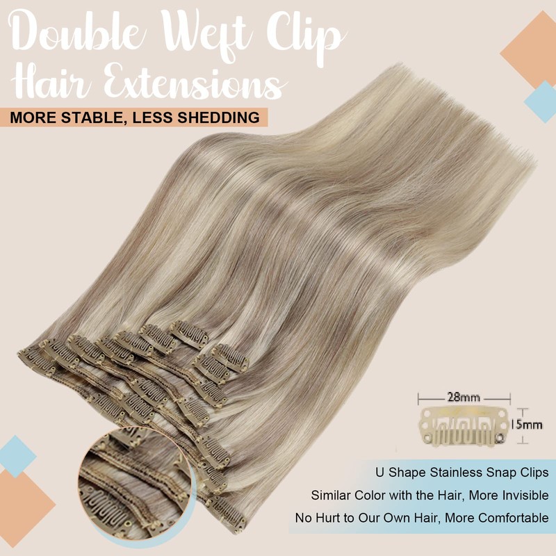 Full Shine Clip in Hair Extensions 16 Inch Color 18