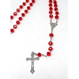 JRose Collections Red Glass Diamond Cut Rosary Beads - Handcrafted Prayer Beads with Intricate Detailing