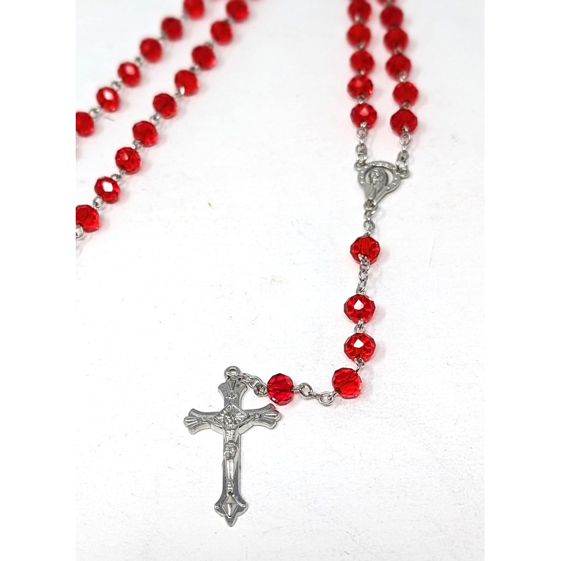 JRose Collections Red Glass Diamond Cut Rosary Beads - Handcrafted