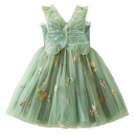 YETANLID Toddler Girls Butterfly Tulle Tutu Dress Baby Girls Summer Sleeveless Embroidery Print Girls Dresses Green Size 4-5T