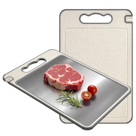 Luvan Cutting Board for Kitchen Double Sided 304 Stainless Steel & Food-Grade PP 14.4’’×9.9’’ Chopping Board for Meat & Vegetables with Juice Groove Sharpening Stone Non Slip Edges