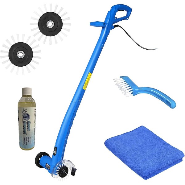 Grout Groovy! Electric Stand-up Lightweight Grout Cleaning Machine Bundle | Includes Machine, 3 Replacement Brushes/Scrubbers, 1 Grout Hand Brush, & 1 Microfiber Cloth