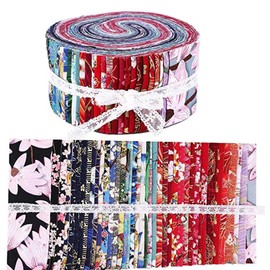 shamjina 36 Pieces Fabric Strips Roll 2.5 Inch Jelly Fabric Bundles Fabric Quilting Strips Roll Up Flower Precut Patchwork Strips for crafts Sewing Favors, Blossom
