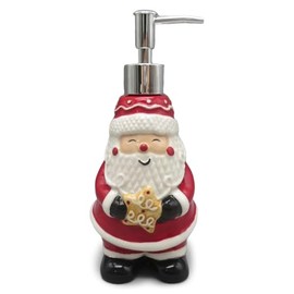 100 North GCA International Inc. Festive and Functional Holiday Decoration 8 Inch Ceramic Christmas Lotion Soap Dispenser, Rosy Red and White, Santa Claus