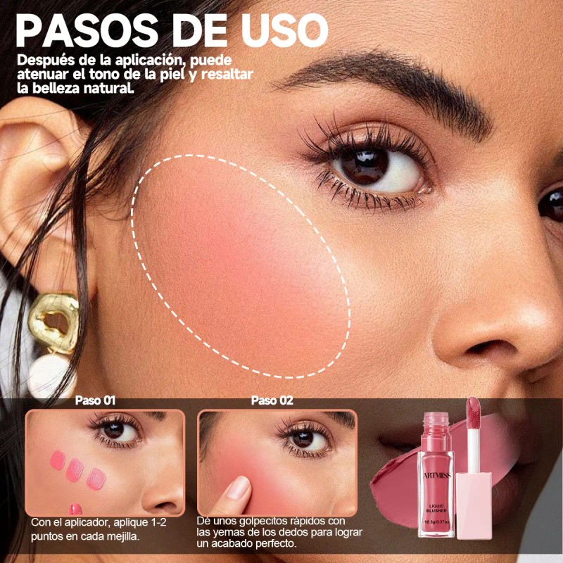Artmiss Rubor Líquido Ligero Hidratante Color Larga Duración