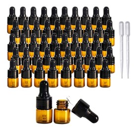 PYAWI 50Pcs Amber Glass Mini Dropper Bottle 1ml Amber Essential Oil Bottles Vials Travel Cosmetic Sample Container Liquid Perfume Eye Droppers Bottle (1ml)