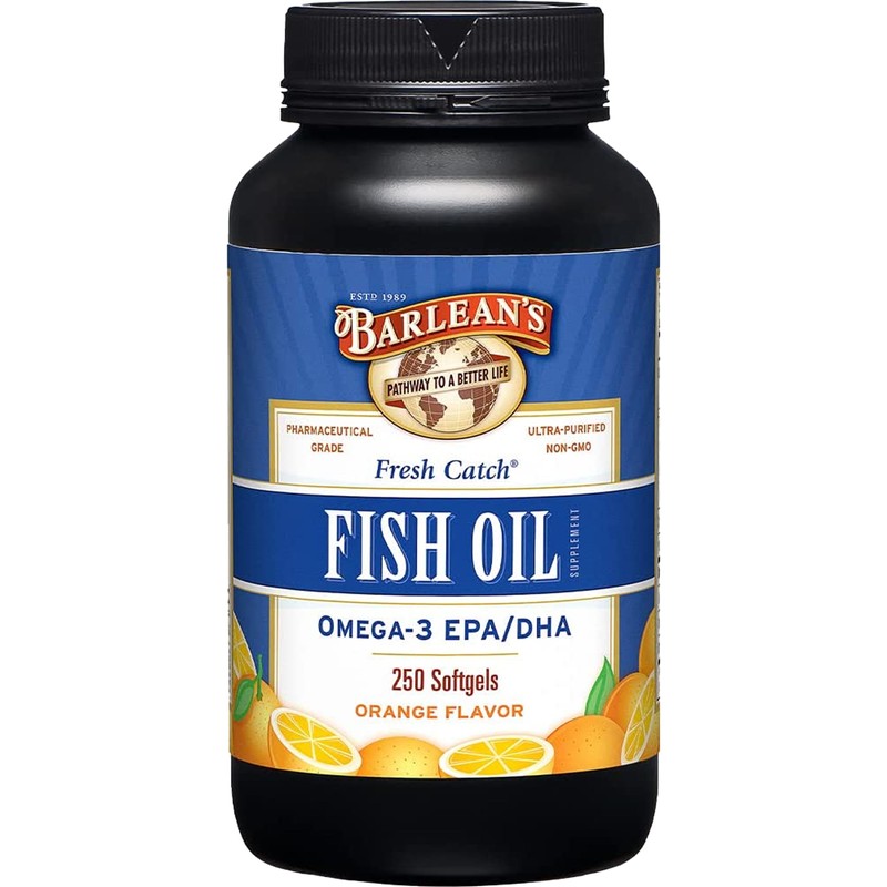 Barleans Fresh Catch Fish Oil, Omega-3, 1000mg EPADHA, Orange Flavor,