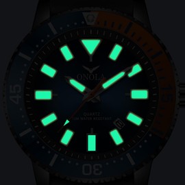 HUNRU Luminous Watch for Men Wristwatch Waterproof Sport Analog Quartz Business Mens Watches Black Silicon Strap Dress Watch (Silver-Blue)