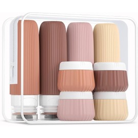 Botellas de Viaje de Silicona 8Pcs, Botes Viajes Rellenables 30/90ml, Artículos de Tocador de Viajar, Botellas de Viaje Silicona a Prueba de Fugas, Envases Viajes para Champú, Cosméticos