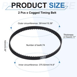 PATIKIL 2pcs 148XL Rubber Timing Belt 74 Teeth 10mm Width 5.08mm Pitch Synchronous Closed Loop Geared Drive Belt Black for Industrial