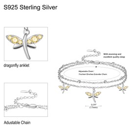 Palpitate Dragonfly Anklets for Women 925 Sterling Silver Dragonfly Ankle Bracelets Foot Chain Jewelry Gifts for Wife Mom Her Birthday Mothers Day, Large, Sterling Silver, no gemstone