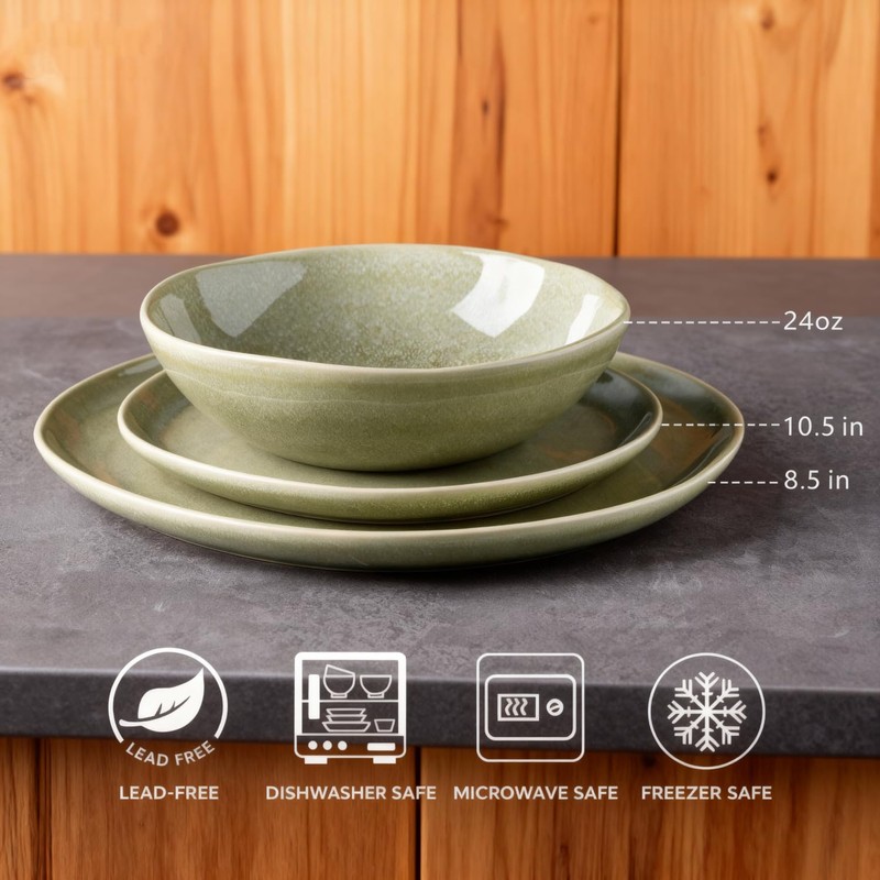 AmorArc Ceramic Dinnerware Sets,Handmade Reactive Glaze Stoneware Plates and Bowls