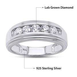 SAVEARTH DIAMONDS 1/2ct Round Lab Grown Diamond Channel Set Men's Anniversary Wedding Band Ring 14k White Gold Over Sterling Silver (0.50 Cttw)-12