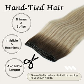 ABH AMAZINGBEAUTY HAIR Real Hair Genius Weft Extensions, Real Hair, Sew-in Weft Hair Wefts, Real Hair Wefts for Sewing, Virgin Hair, 50 g, #R3/8/613 Brown Highlight Beach Blonde, 40 cm