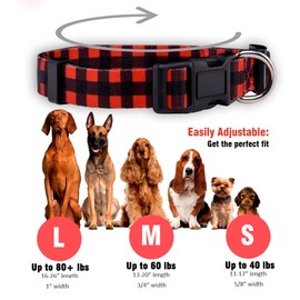 Native Pup Plaid Dog Collar, Red Lumberjack, Tartan, Blue, Pink Adjustable for Large, Small Dogs (Red, Large)