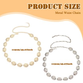 REYOK 2pcs Womens Western Boho Chain Belt, Boho Waist Chain, Vintage Adjustable Metal Hollow Out Belt for Jeans or Dresses