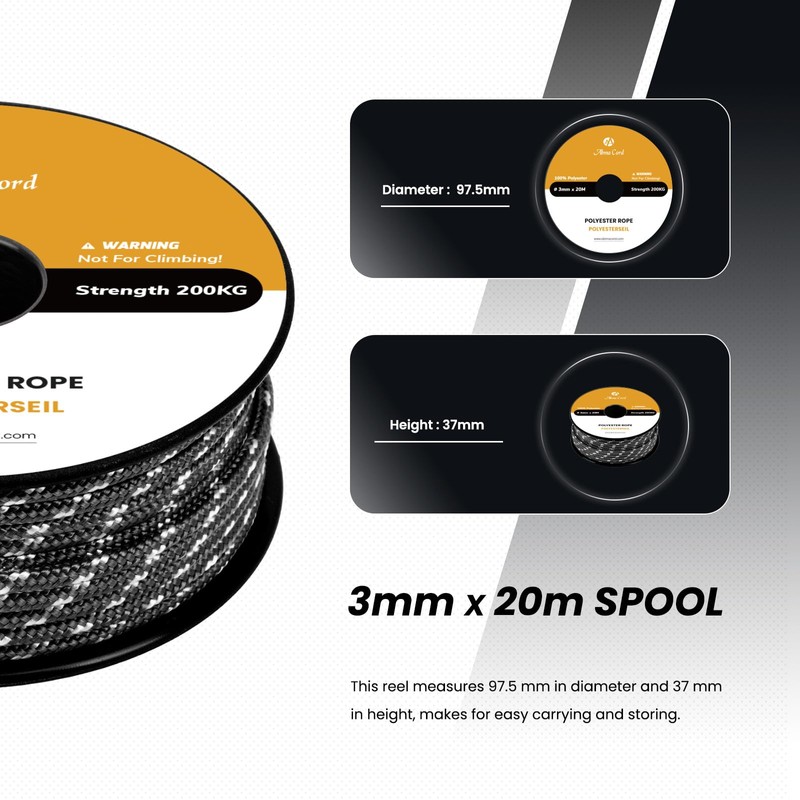 Abma Cord Braid Polyester Rope 3mm x 20m Dacron Polyester