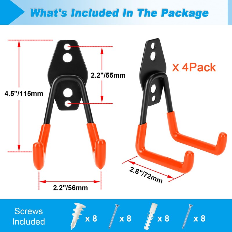 Suprom 4 Pack Garage Hooks Heavy Duty - Supports 100