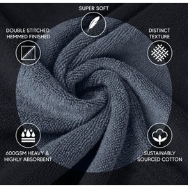 YRALY Luxury Wash Cloths 12 Pack |13x13 Inch | 600 GSM | 100% Ring Spun Cotton Washcloths for Body and Face – Soft and Absorbent Face Towels for Bathroom, Hotel, Spa, Gym - Grey