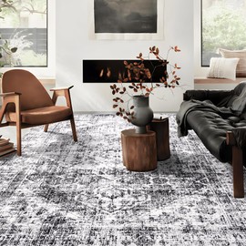 8x10 Washable Area Rug, Upgraded Denser Surface Vintage Rugs, Honeycomb Non-Slip Backing Living Room Rug, Easy Care Foldable Rugs for Living Room Bedroom Kitchen Dinning Room Home Office