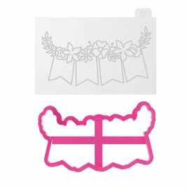 LissieLou Floral Bunting Cookie Cutter and Embosser Wedding Icing Stamp Fondant Embosser - Light Pink/Clear