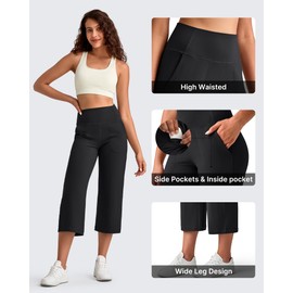 G4Free Wide Leg Capri Pants for Women,High Waist Loose Casual Summer Yoga Pants Ladies Soft Comfortable Lounge Sports Capris with Pockets(Black,L,23")