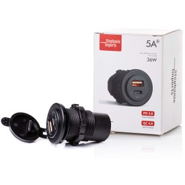 36W Socket Dual USB Type C PD 3.0 (36W) + USB A QC4.0 (18W) Fast Charger for Car, Boat, Marine & RVs