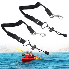 EMAGEREN Kayak Canoe Leash Cord Paddle Leash Elastic 152cm Canoe Paddle Leash Fishing Rod Coil Boat Strap Cord Safety Rod Leash Safety Strap for Kayaking, Canoe, Surfing, Snowboarding, Fishing, SUP, Ordinary Paddle, Pack of 2 (Black)