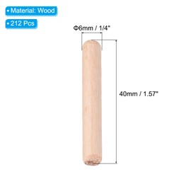 PATIKIL 1/4 Wooden Dowel Pins, 212 Pcs M6x40mm Wood Dowel Pins Hardwood Pegs Fluted Groove Easy Insertion for Crafts Furniture Door Art
