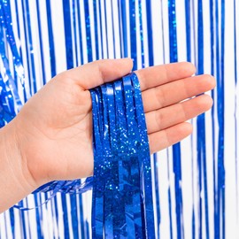 MALANKU Blue Tinsel Metallic Foil Fringe Curtain Backdrop, 2Pack 3.2ft x 8.2ft Tinsel Doorway Wall Decorations for Birthday Graduation Bachelorette Baby Shower Party