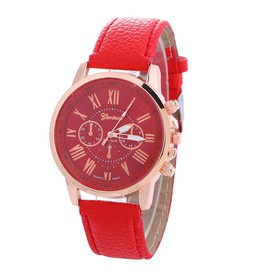 CdyBox Women Men Lady PU Leather Band Watches Numerals Wristwatches (Red)