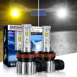 SUPAREE H8 LED Fog 2 Color Switching, H11 LED, Fog Light, H16 LED, Fog Light, 2 Color Switching, Explosive Light 12,000 lm, 20W x 2, Double Waterproof, Condensation Resistant, Angle Adjustable, DC