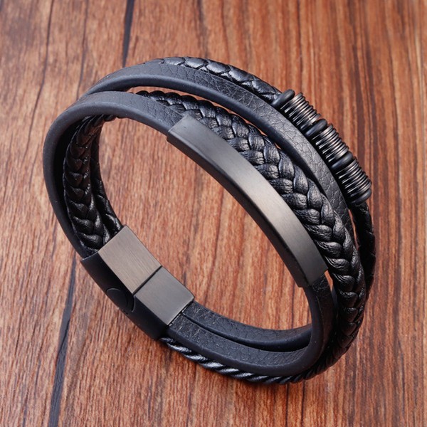 Leather and Metal Mens Bracelet • Celtic Steel Leather  Bracelet • Simple Handmade Bracelet for Him • Handmade Gift for Him, Wedding Gift