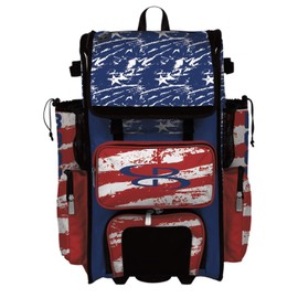 Boombah Superpack Hybrid Rolling Bat Bag - USA Duty Bat Pack Red/Royal Blue/White - Wheeled & Backpack Version
