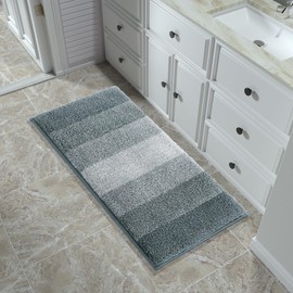 Yimobra Bathroom Rugs Mat, Luxury Soft Comfortable Plush Absorbent Microfiber Bath Rugs, Extra Thick Non Slip Shaggy Shower Rug, Machine Wash, Bath Carpet for Bathroom Floor, Tub, 56"x24", Blue Gray