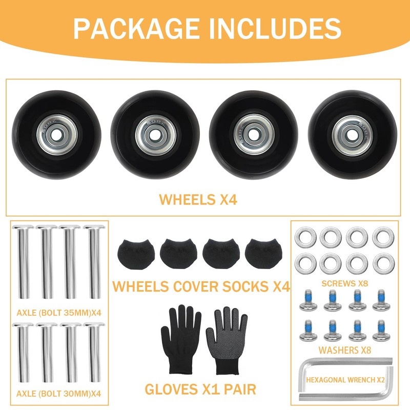 45mm x 18mm Set of 4 Luggage Suitcase Replacement Wheels
