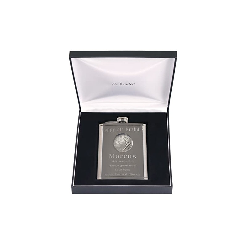 21st Birthday Engraved Hip Flask with Rugby Feature in Gift