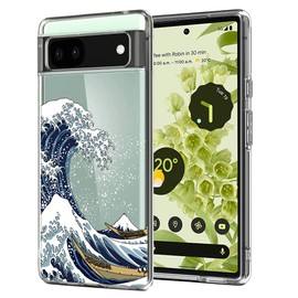 Unov Case Compatible with Pixel 6a Case Clear Transparent Slim Protective Case Soft TPU Bumper Embossed Pattern Shock Absorption 6.1 Inch (Large Wave)