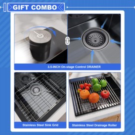 Davivy 18 Inch Black Kitchen Sink, 18x18 Inch Single Bowl Drop In Sink, Black Stainless Steel Deep Prep Sink with Multiple Accessories