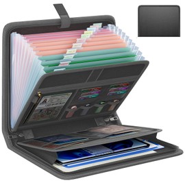 Fireproof Accordion File Organizer, Portable Expanding File Folder with Waterproof Zipper&Labels, Black Document Organizer with 13 Pockets, File Organizer for Important Document/Paper Storage